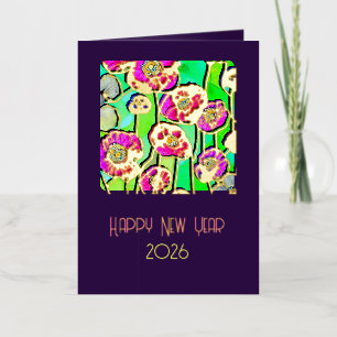 Happy New Year - stain glass anemones - 2026 Foil Greeting Card