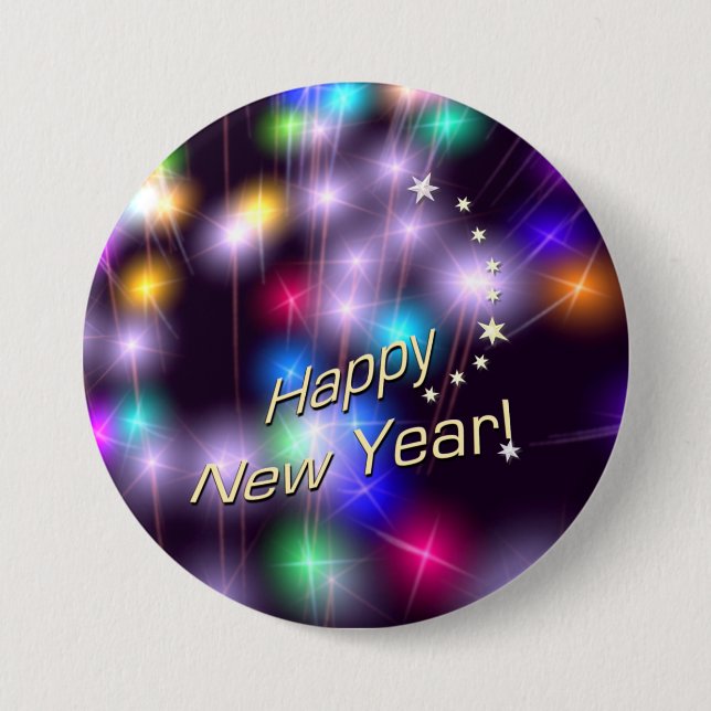 Happy New Year Star Lights 7.5 Cm Round Badge (Front)
