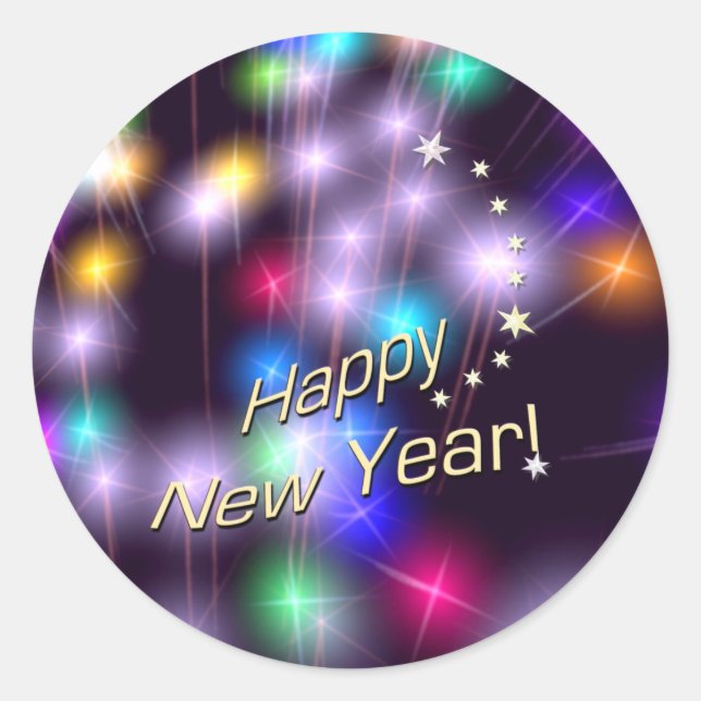 Happy New Year Star Lights Classic Round Sticker (Front)