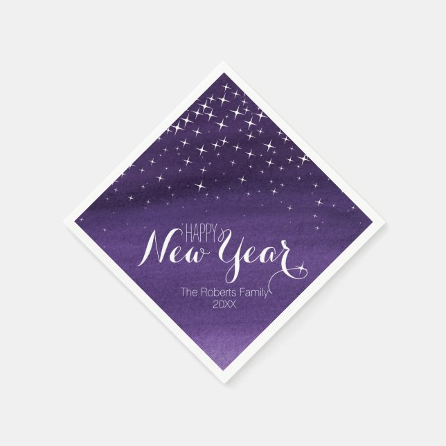 Happy New year starry night purple custom napkins (Corner)