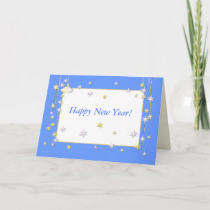 Happy New Year Stars Blue Holiday Card