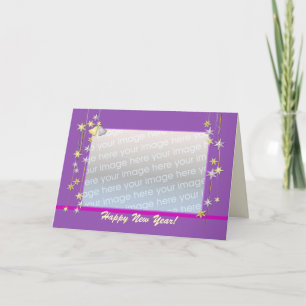Happy New Year Stars Purple (photo frame) Holiday Card