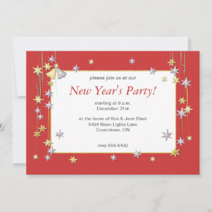 Happy New Year Stars Red Invitation