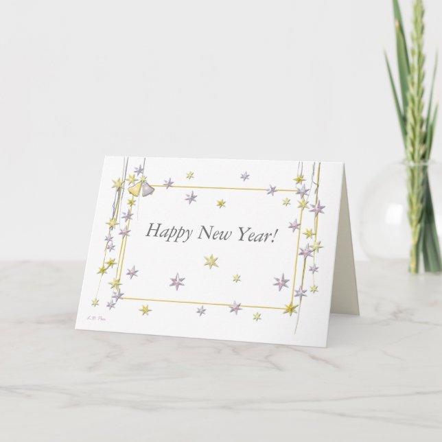 Happy New Year Stars White Holiday Card (Front)
