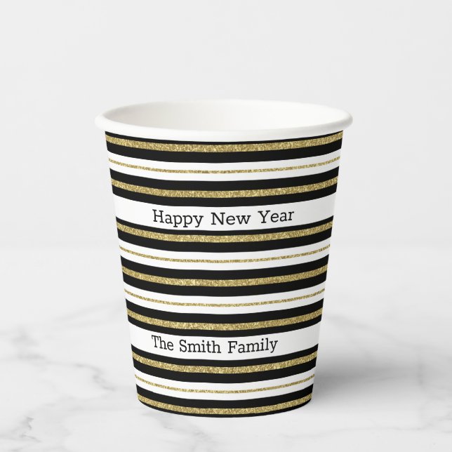 Happy New Year Stripes Paper Cups (Front)