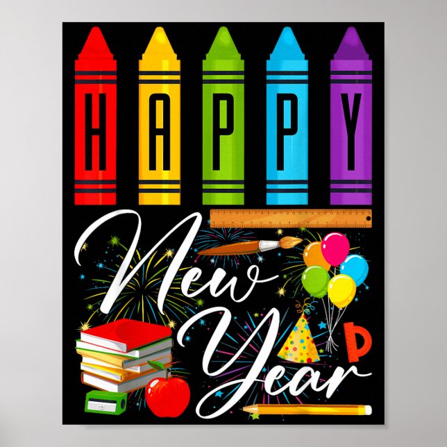 Happy New Year Teacher Fireworks New Years Eve Par Poster (Front)