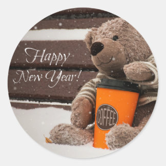 Happy New Year. Teddy Bear. Classic Round Sticker