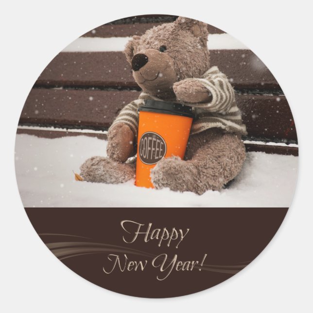 Happy New Year. Teddy Bear. Classic Round Sticker (Front)