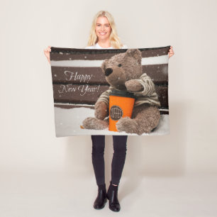 Happy New Year. Teddy Bear. Fleece Blanket