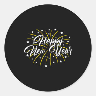 Happy New Year Tee Uni-kids Black Small  Classic Round Sticker