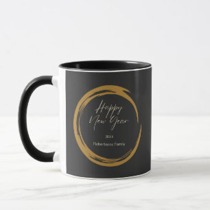 Happy New Year text gold stain ring dark grey Mug