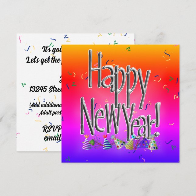 HAPPY NEW YEAR! Text Image Invitation (Front/Back)