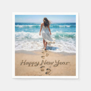 Happy New Year Text with Beachwalker Napkin