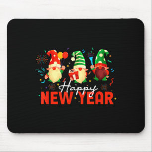 Happy New Year Three Gnomes Fireworks Confetti Nye Mouse Pad