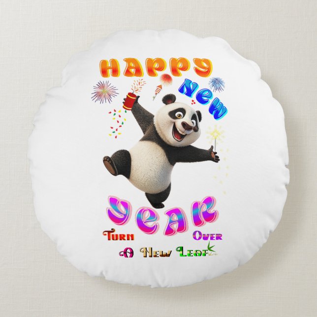 Happy New Year Turn Over A New Leaf Round Cushion (Front)