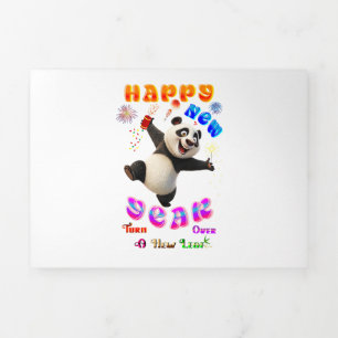 Happy New Year Turn Over A New Leaf Tri-Fold Holiday Card