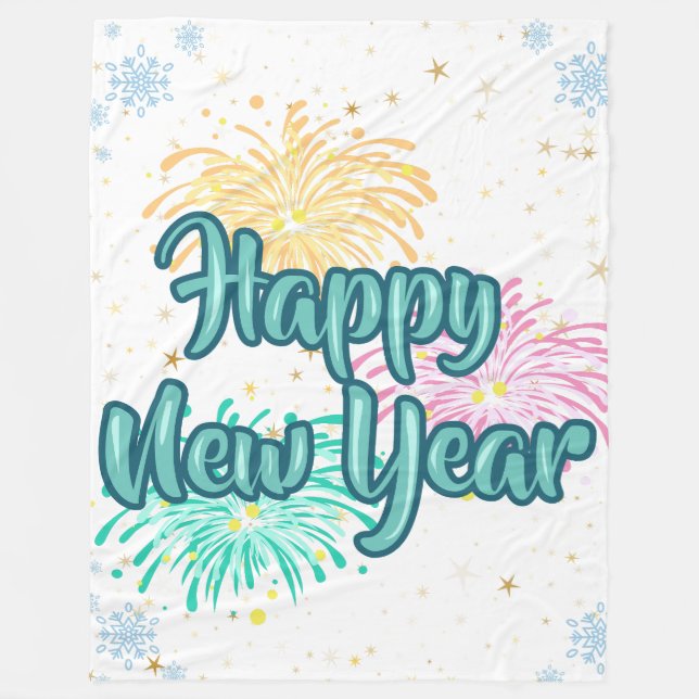 Happy New Year Typography Celebration Fleece Blanket (Front)