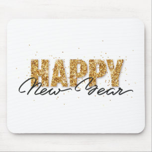 Happy New Year Typography Gold Letters Mouse Pad