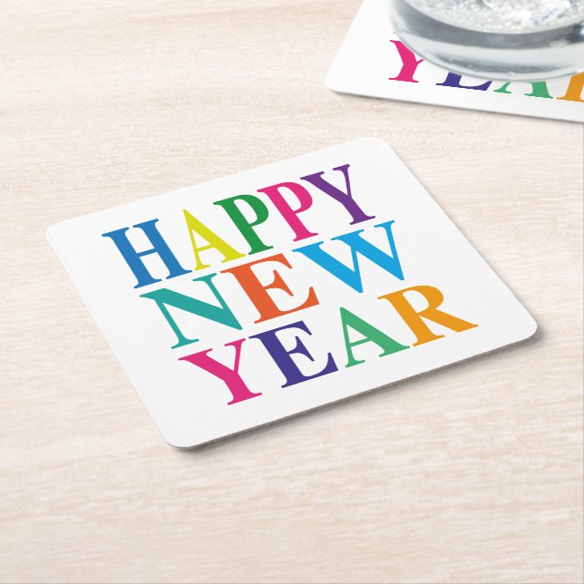Happy New Year Typography   Square Paper Coaster (Angled)