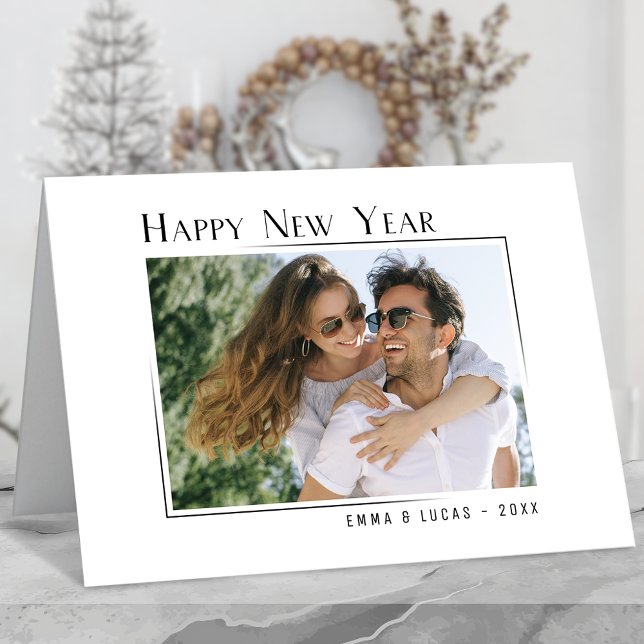 Happy New Year Unique Modern Minimal Style Photo Holiday Card (Available in high quality print or digital download for quick text messaging, email or self print.)