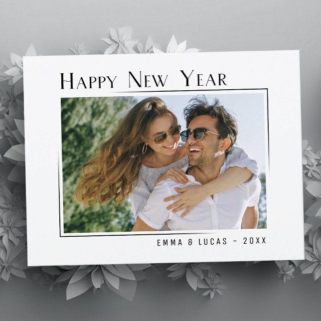 Happy New Year Unique Modern Minimal Style Photo Holiday Postcard (Creator Uploaded)