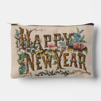  Happy New Year, Vintage Currier & Ives Print Accessory Pouch