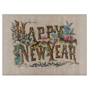Happy New Year, Vintage Currier & Ives Print Cutting Board