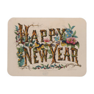 Happy New Year, Vintage Currier & Ives Print Magnet