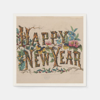  Happy New Year, Vintage Currier & Ives Print Napkin