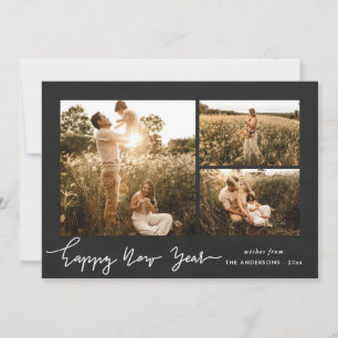 Happy New Year   Vintage Script Multi Photo Holiday Card