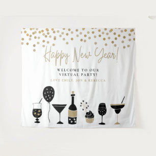 Happy New Year Virtual Party Background Names Tapestry