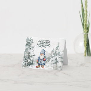 Happy New Year Watercolor Gnome in the Forest  Card