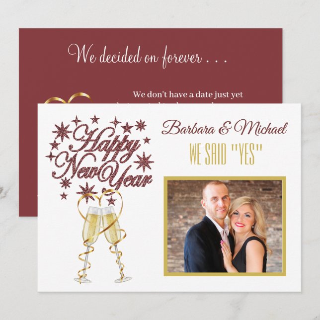 Happy New Year We Said Yes Announcement Card (Front/Back)