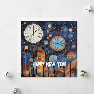 Happy New Year Whimsical Illustration Holiday Card