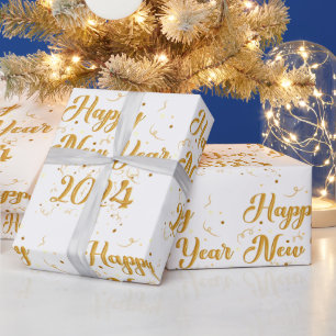 Happy New Year White Wrapping Paper