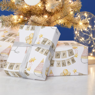 Happy New Year White Wrapping Paper