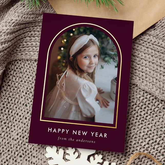 Happy New Year Wine Arch Photo Foil Holiday Card (Creator Uploaded)