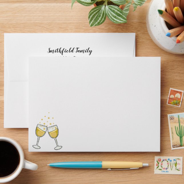 Happy New Year Wine Glasses Envelope (Desk)