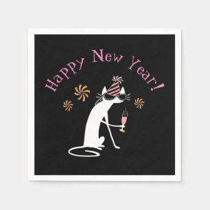 Happy New Year Wine Quote with Cat Napkin