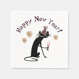 Happy New Year Wine Quote with Cat Napkin