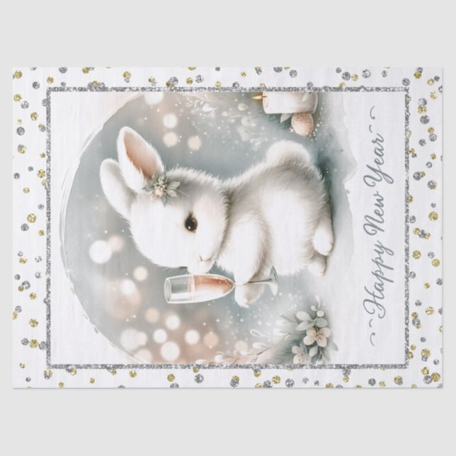 Happy New Year Winter Bunny Tissue Paper (Front)