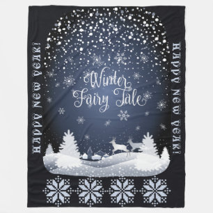 Happy New Year! Winter Fairy Tale Fantasy Fleece Blanket