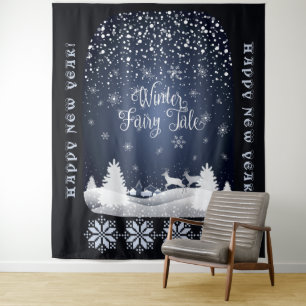 Happy New Year! Winter Fairy Tale Fantasy Night Tapestry