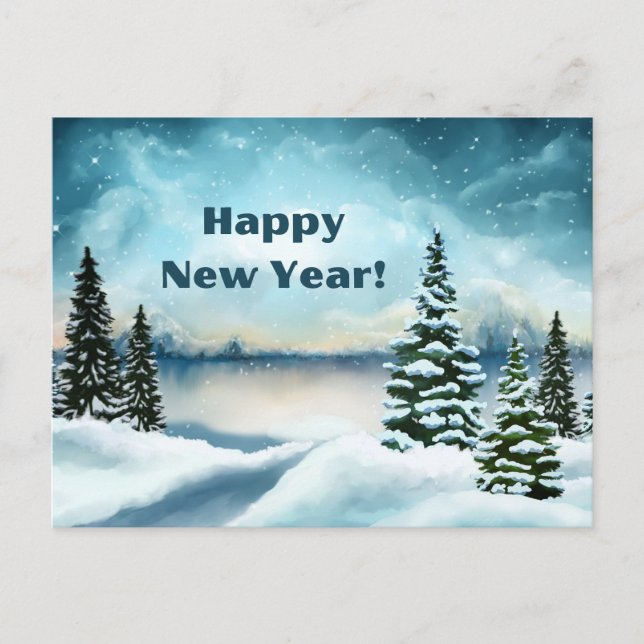 Happy New Year Winter Snow Forest Scene  Holiday Postcard (Front)