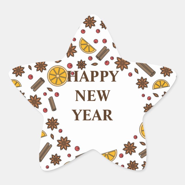 Happy new year winter spices star sticker (Front)