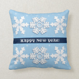 Happy New Year! Winter White Snowflakes Pattern Cushion