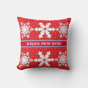Happy New Year! Winter White Snowflakes RedPattern Cushion