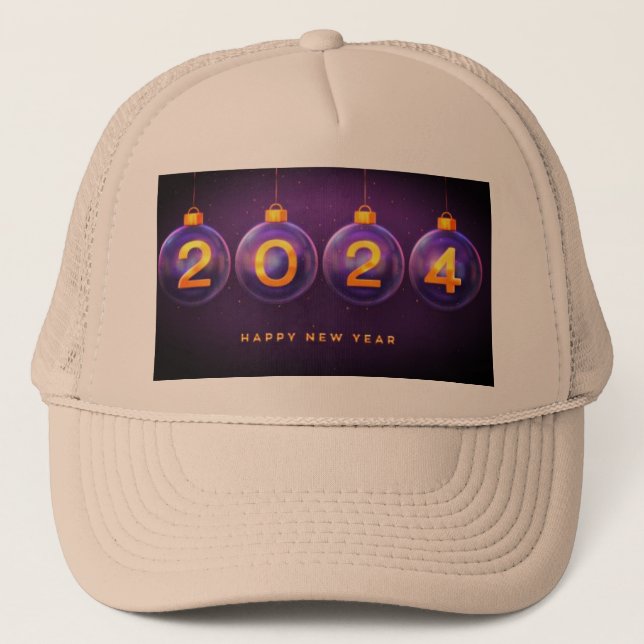 Happy New Year Wishes 2024 Bulbs Images Khaki-Cap Trucker Hat (Front)