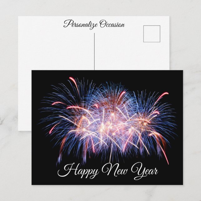 Happy New Year Wishes Colourful Fireworks Display  Holiday Postcard (Front/Back)