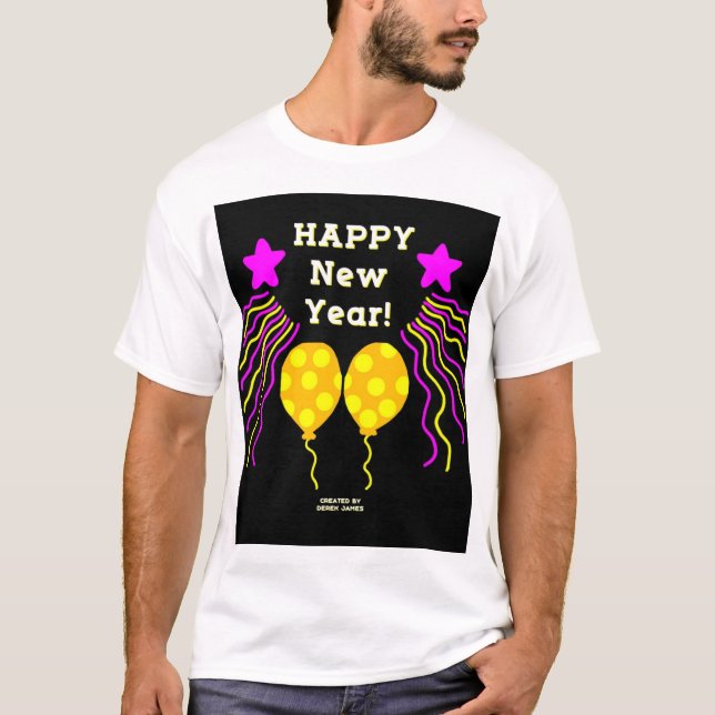 Happy New Year Wishes Men's White Basic T Shirt (Front)